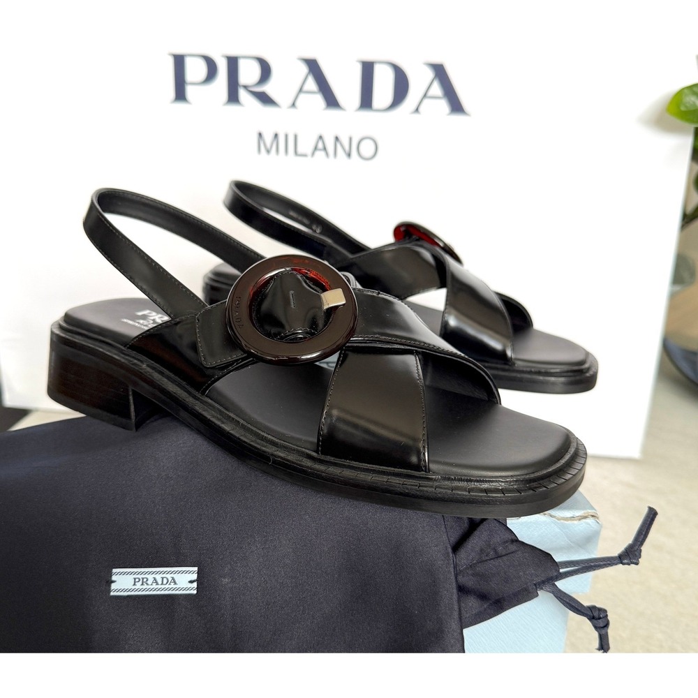 Prada 1X962N Women's Leather slingback sandals shoes, size 37 (US 7) - Picture 2 of 15